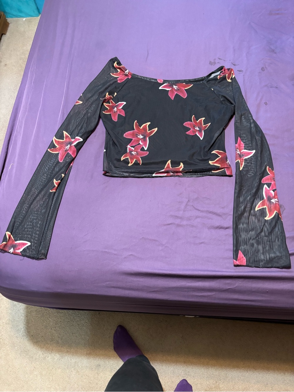 Floral Mesh Long-Sleeve top